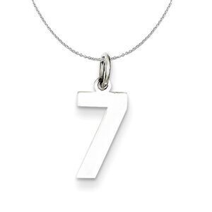 Silver, Athletic Collection, Small Polished Number 7 Necklace - 24 In